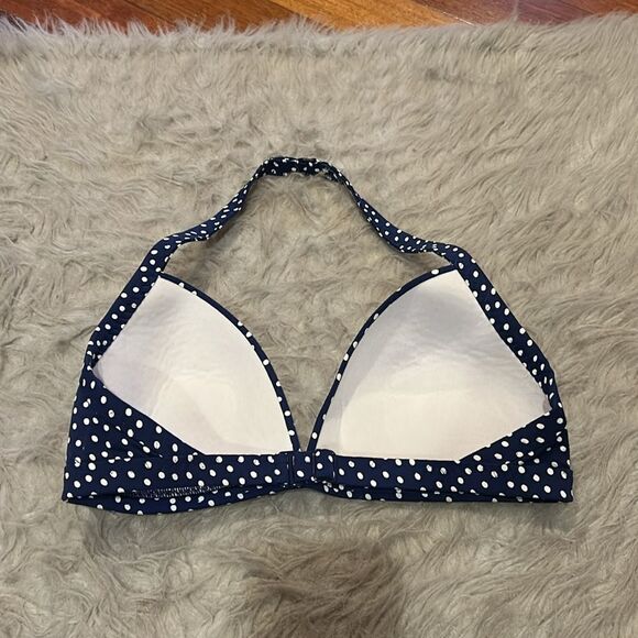 Lands end navy blue and white polka dot nylon halter style swimsuit top - Picture 2 of 3